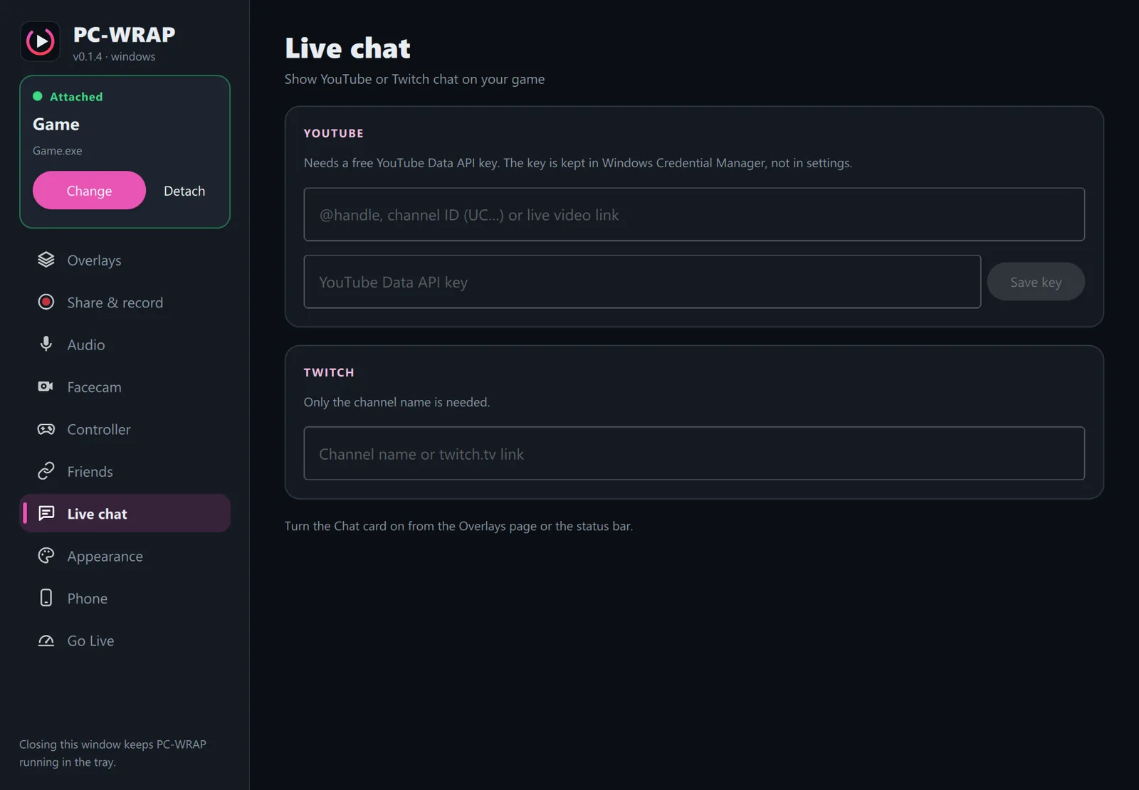 Live chat from YouTube and Twitch