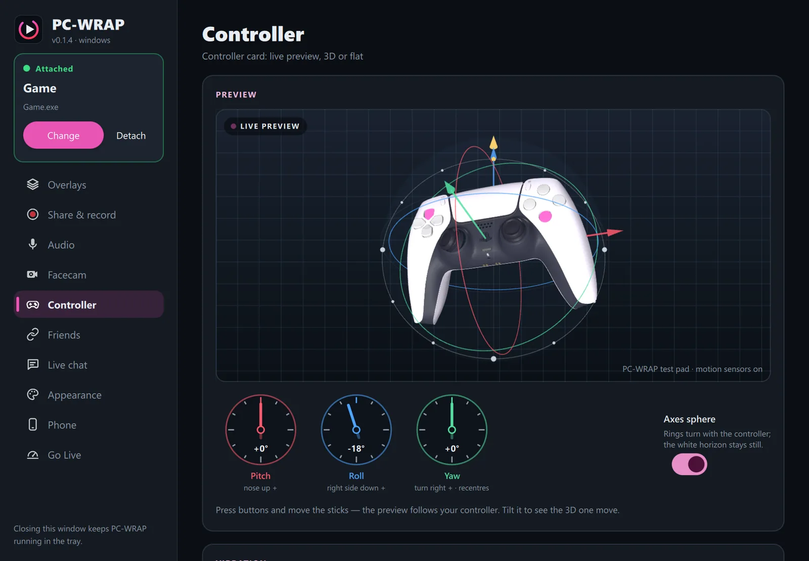 Controller: 3D pad, rumble test