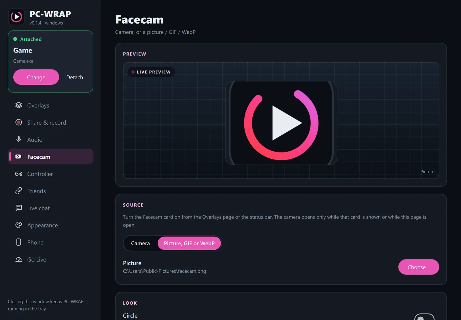 Facecam: camera, picture or GIF