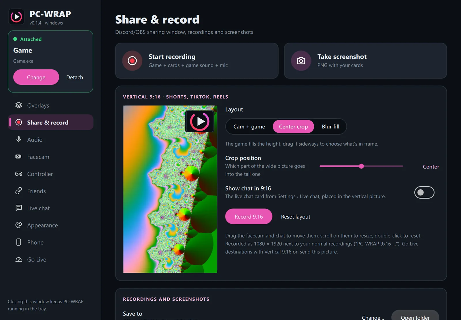 Share & record with the 9:16 preview